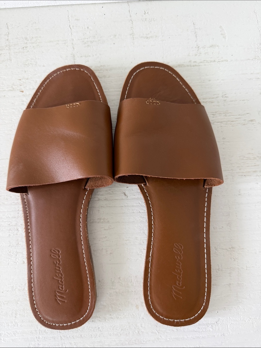 Madewell Cognac Leather Slide Sandals